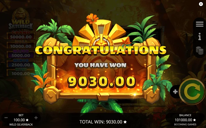 Wild Silverback - Free Spins turu için toplam nihai kazanç